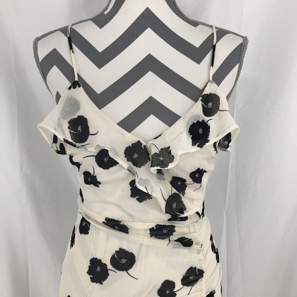 All in Favor Callie Ruffle Mini Dress Ivory & Black Floral Poppys Small